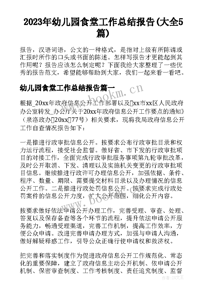 2023年幼儿园食堂工作总结报告(大全5篇)