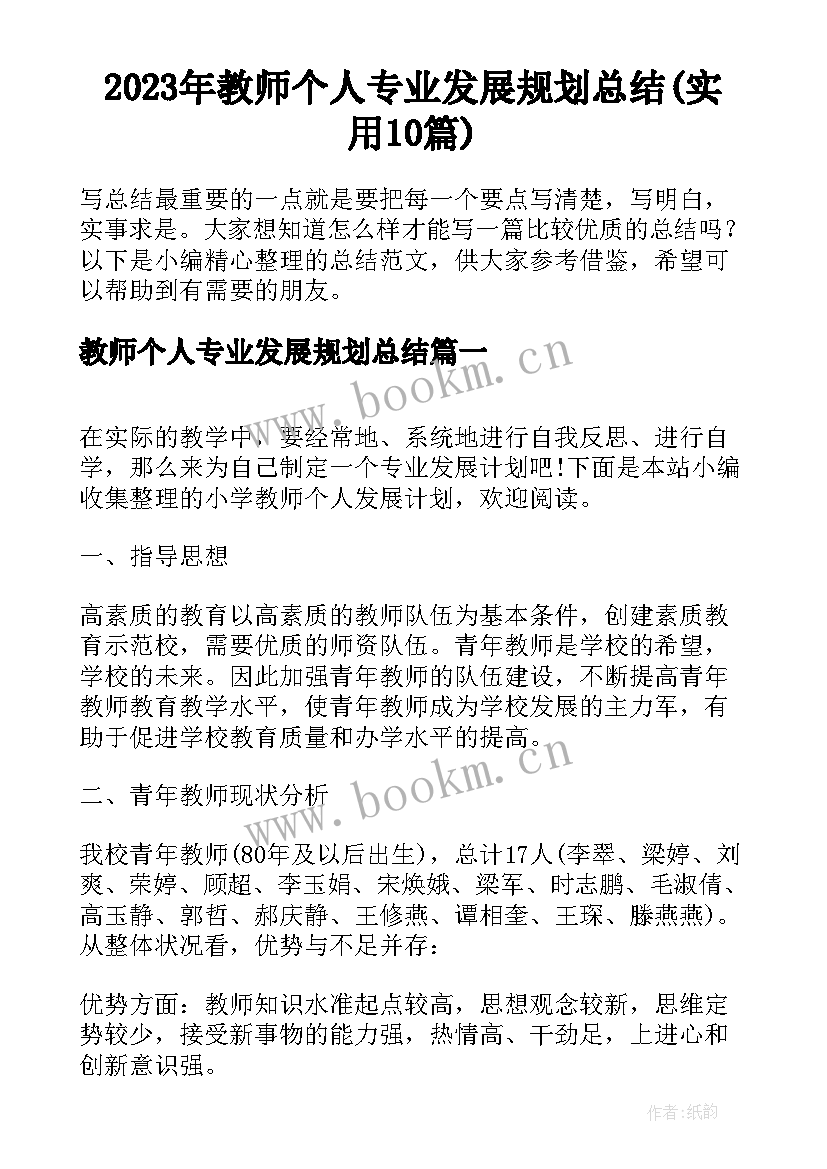 2023年教师个人专业发展规划总结(实用10篇)