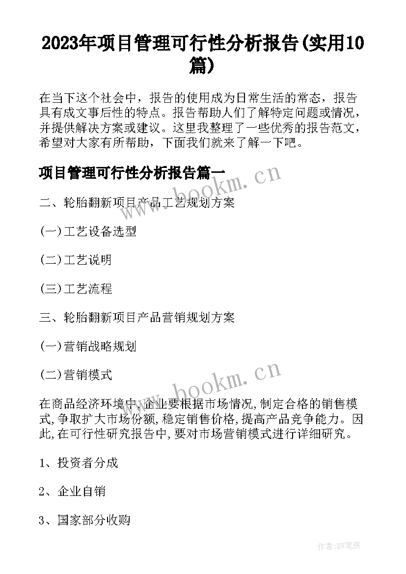 2023年项目管理可行性分析报告(实用10篇)