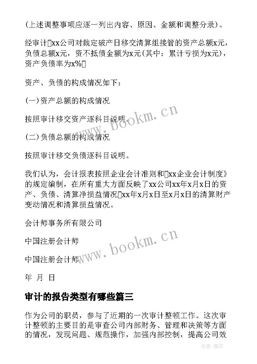 审计的报告类型有哪些(模板7篇)