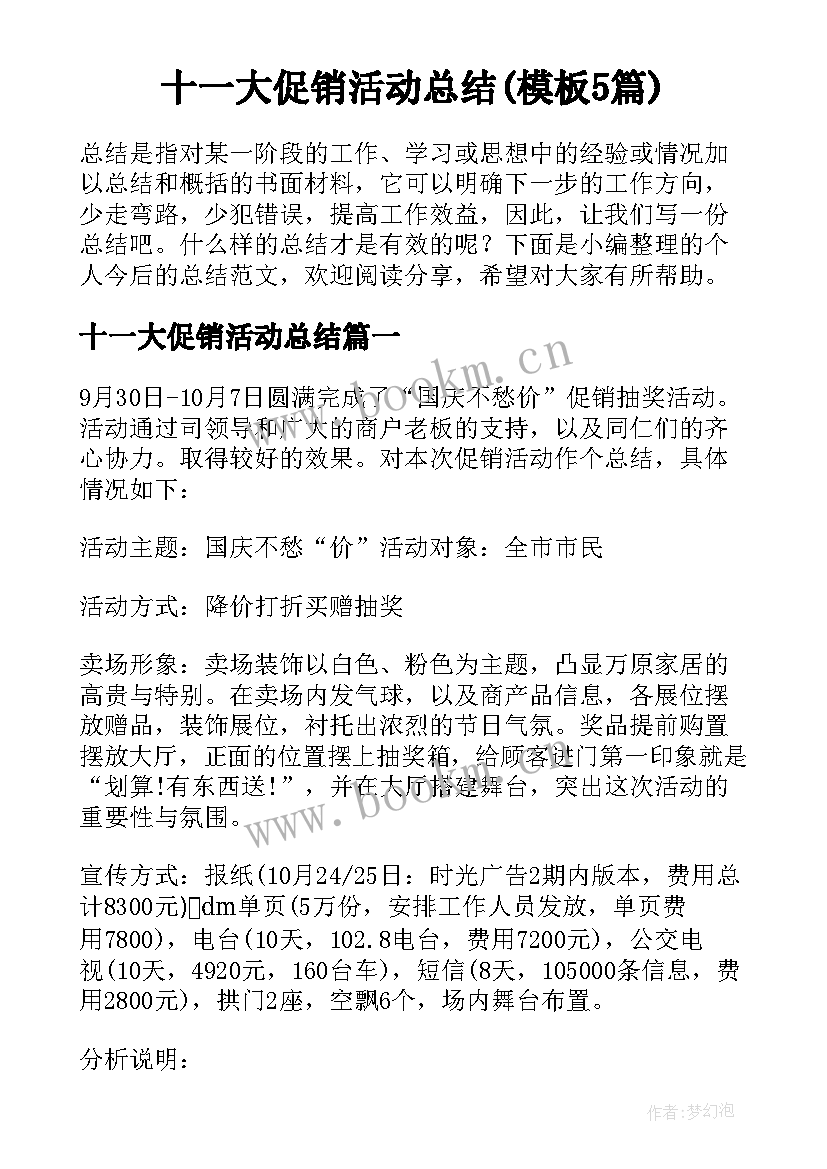 十一大促销活动总结(模板5篇)