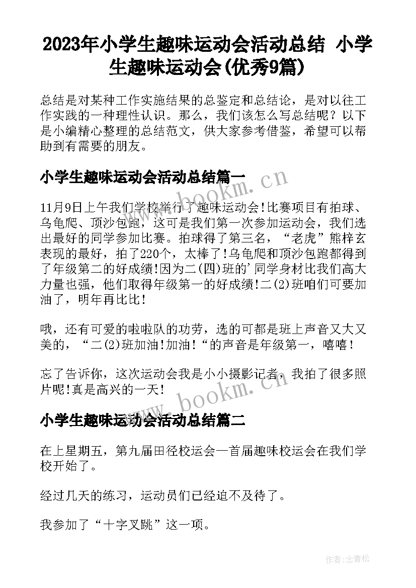 2023年小学生趣味运动会活动总结 小学生趣味运动会(优秀9篇)