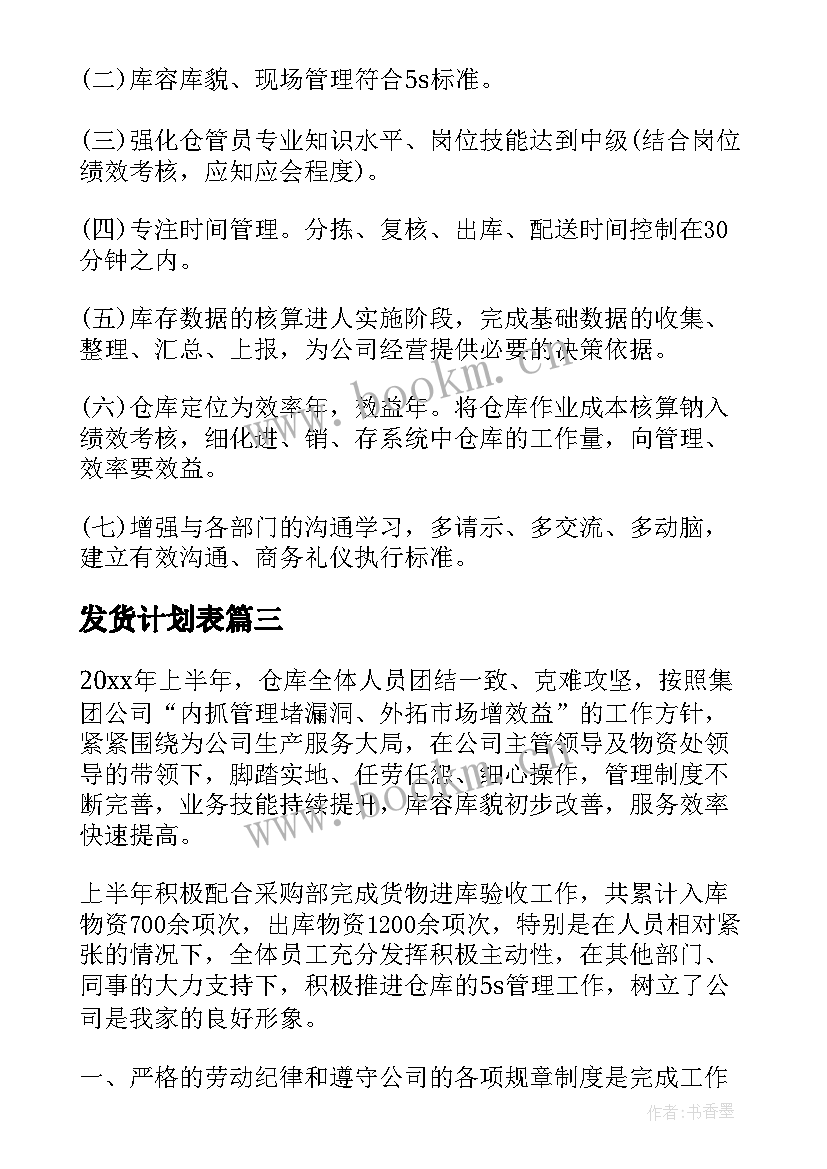 发货计划表 发货员年度工作计划(精选5篇)