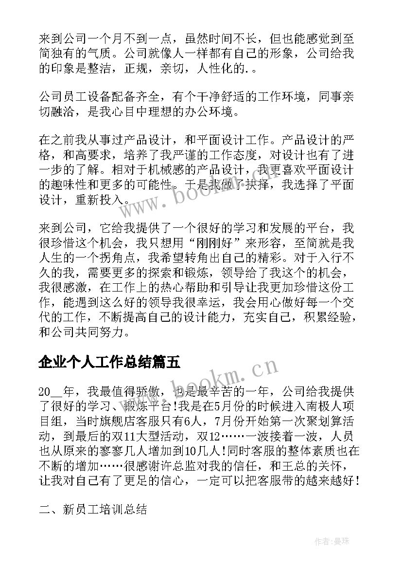 2023年企业个人工作总结(优质5篇)