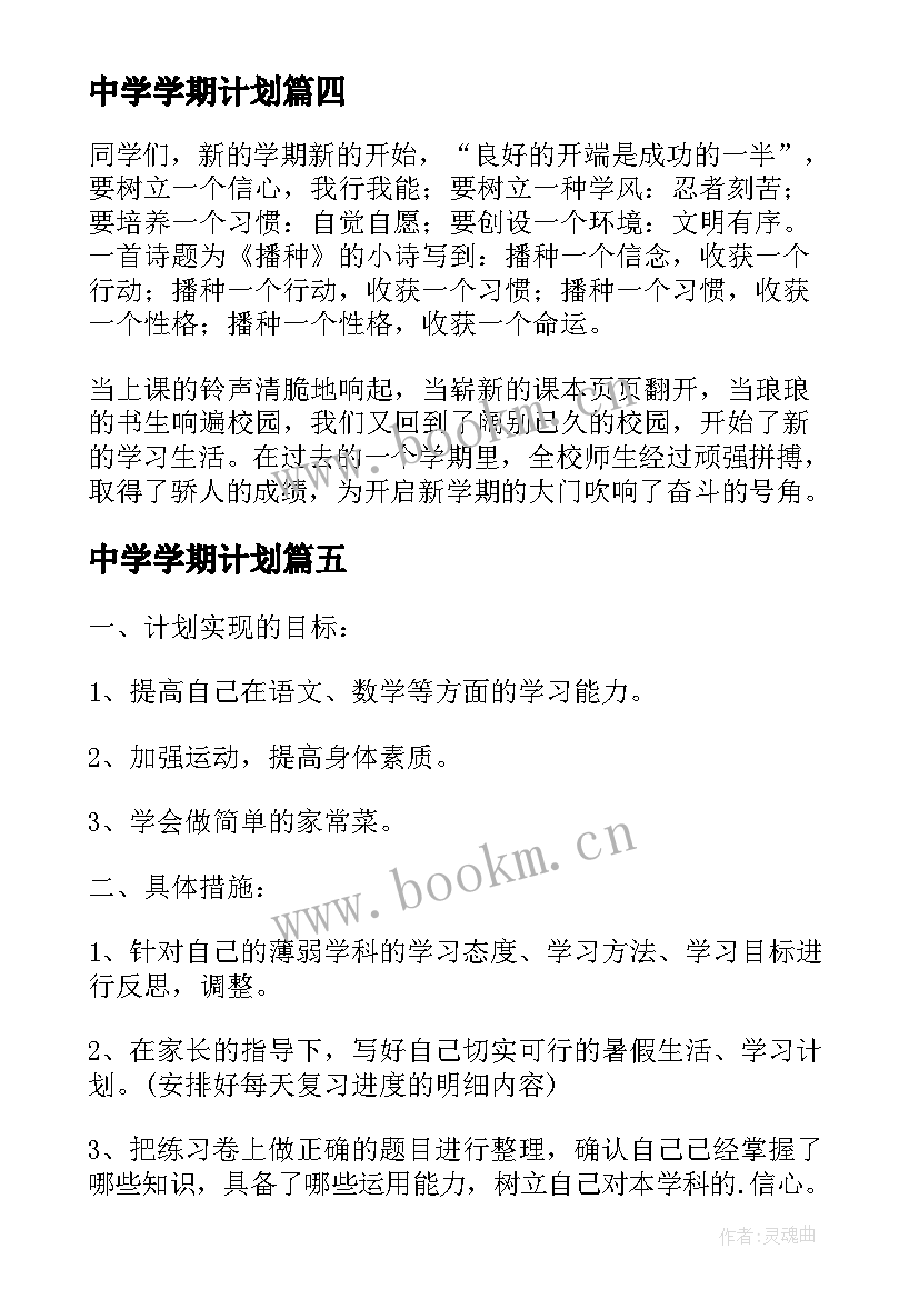 最新中学学期计划 初中学生新学期学习计划(通用10篇)