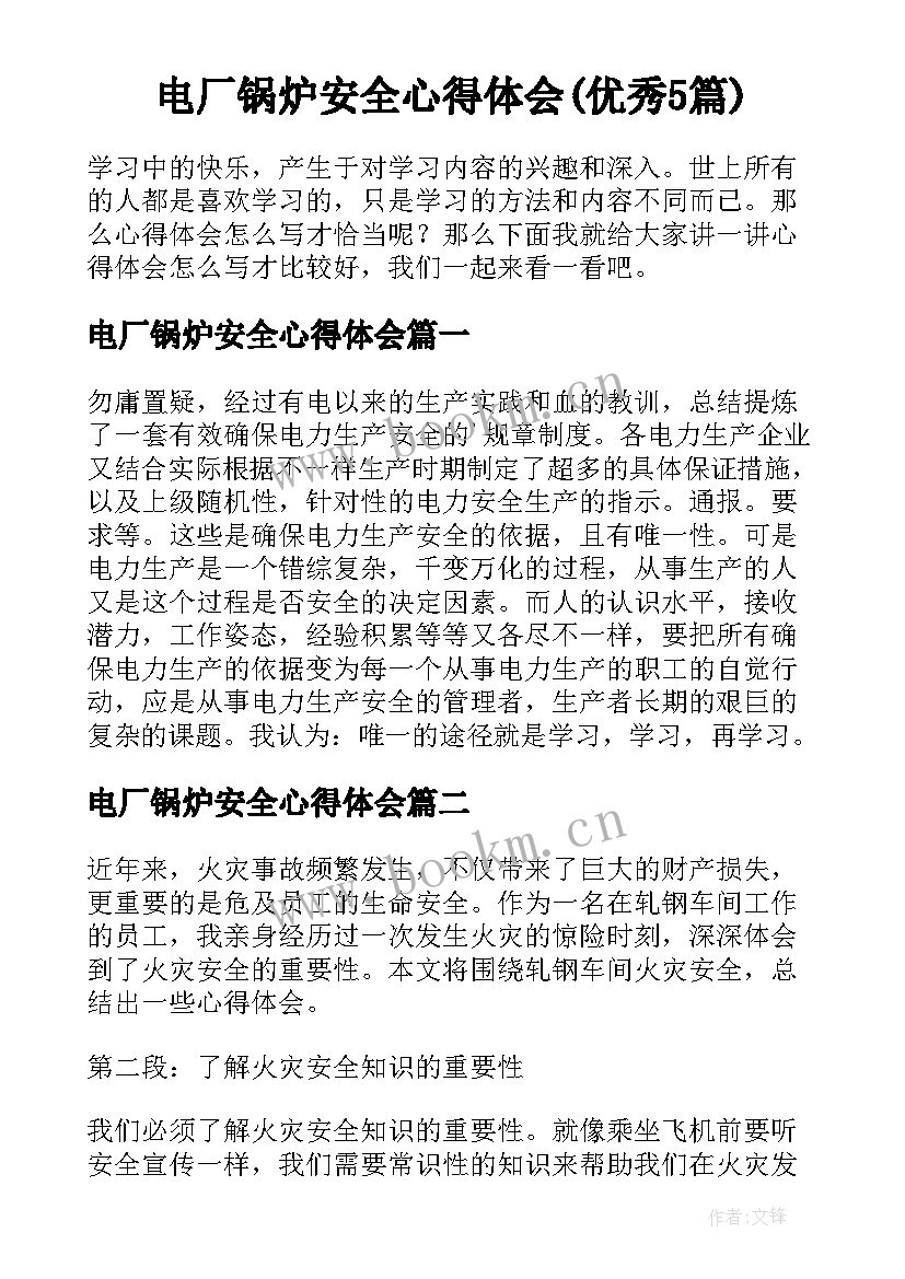 电厂锅炉安全心得体会(优秀5篇)