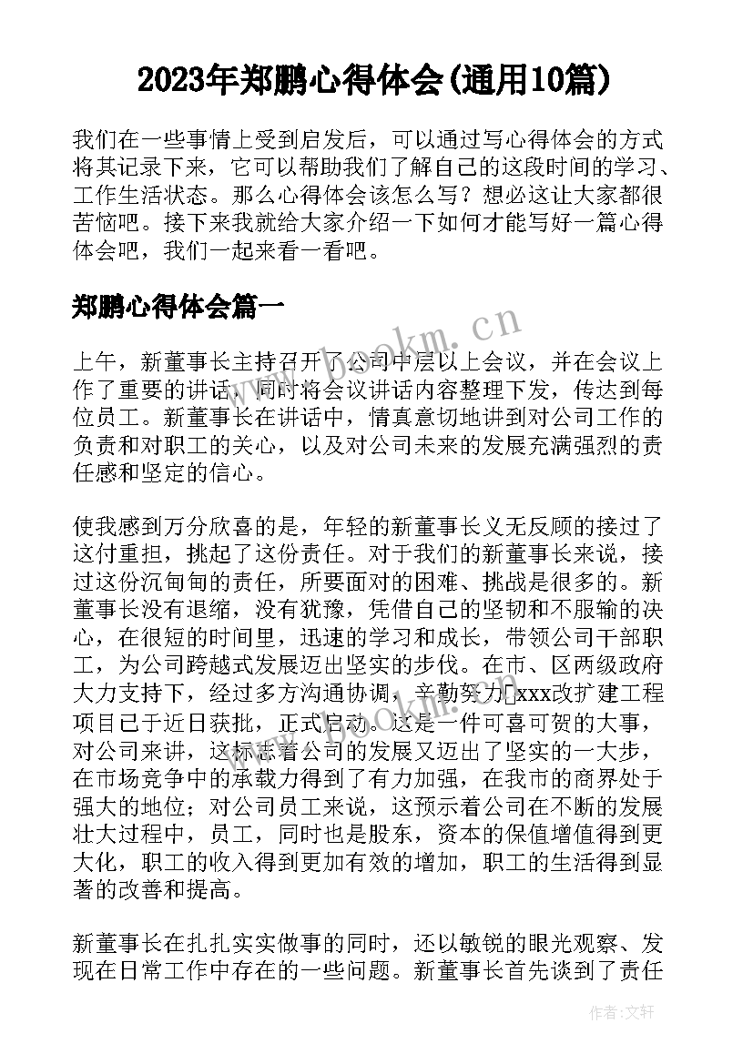 2023年郑鹏心得体会(通用10篇)