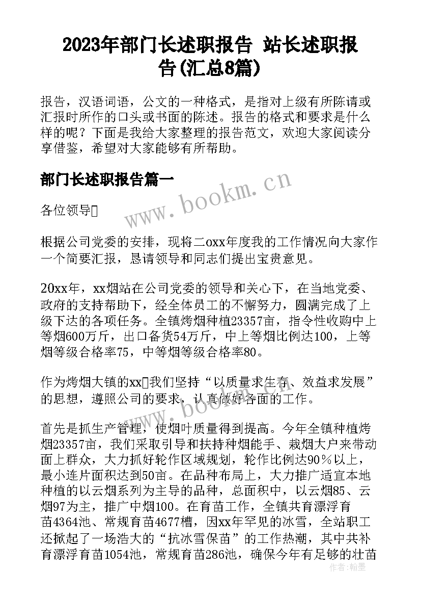 2023年部门长述职报告 站长述职报告(汇总8篇)