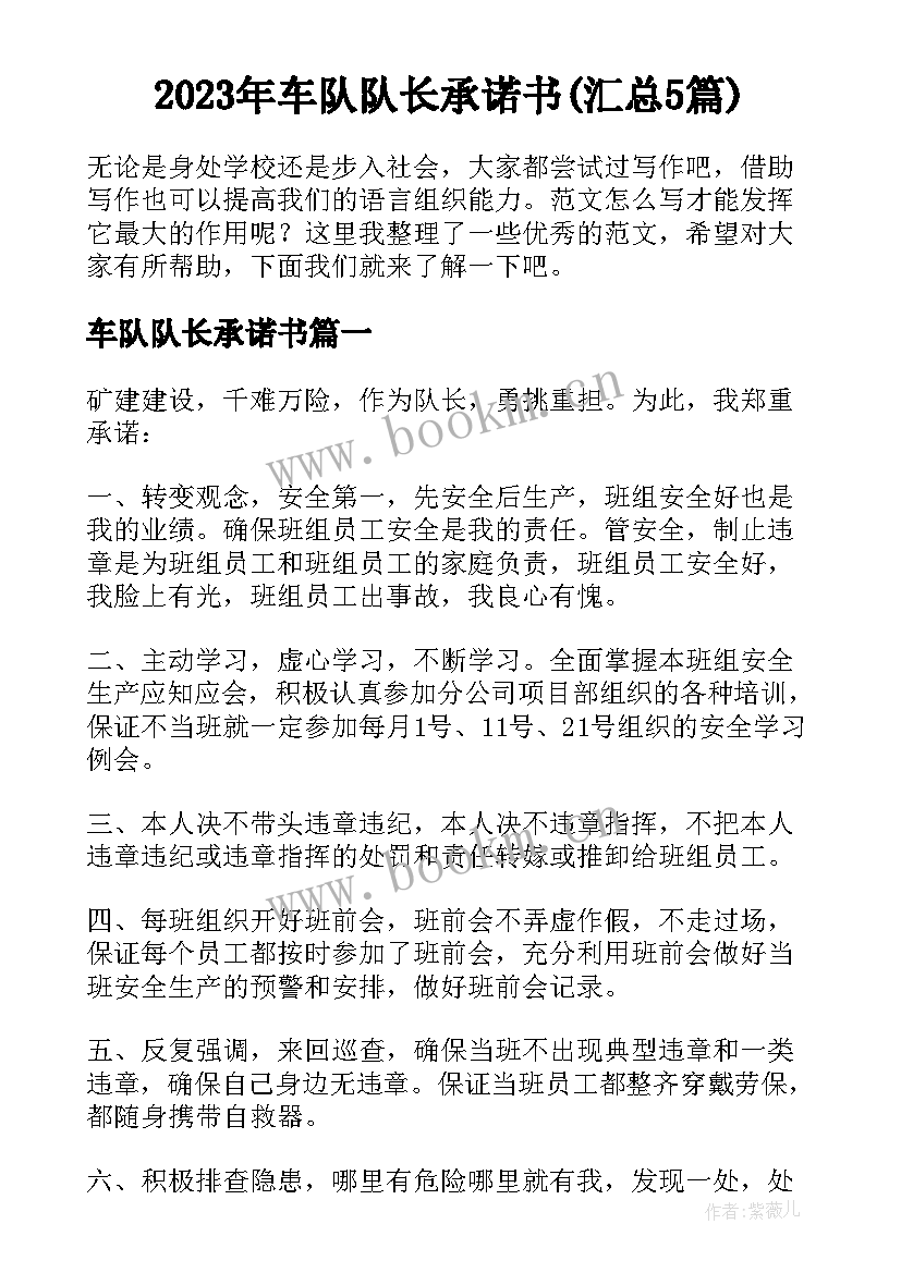 2023年车队队长承诺书(汇总5篇)