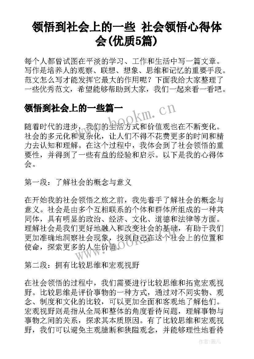 领悟到社会上的一些 社会领悟心得体会(优质5篇)