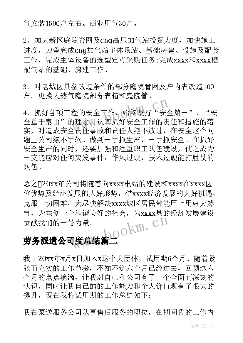 劳务派遣公司度总结(实用6篇)