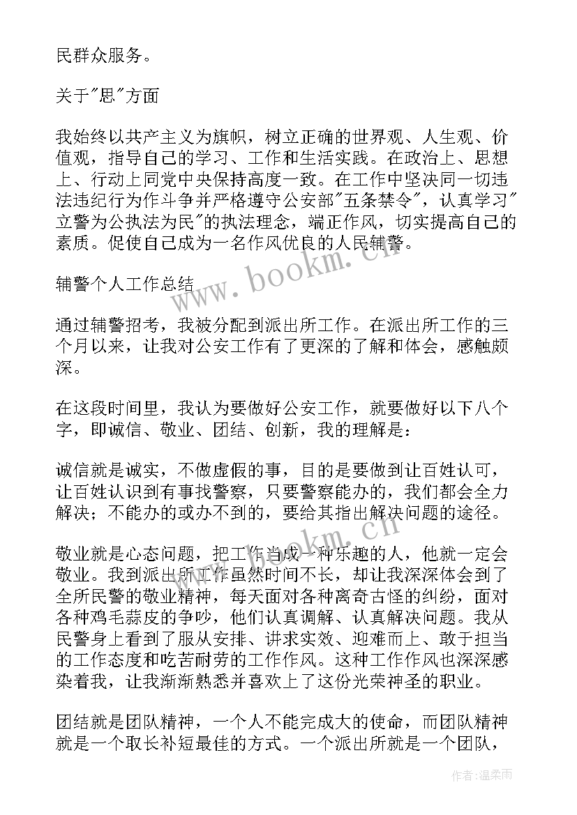 2023年政工辅警个人工作总结 辅警个人工作总结(通用9篇)