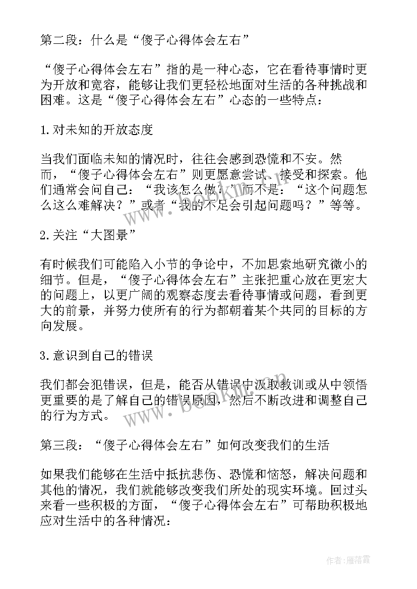 2023年傻子的心意 傻子心得体会(优秀5篇)