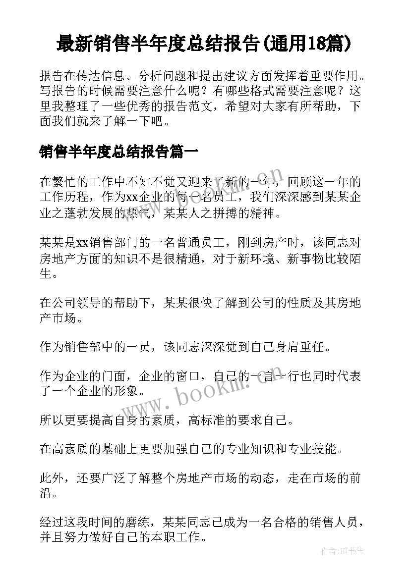 最新销售半年度总结报告(通用18篇)