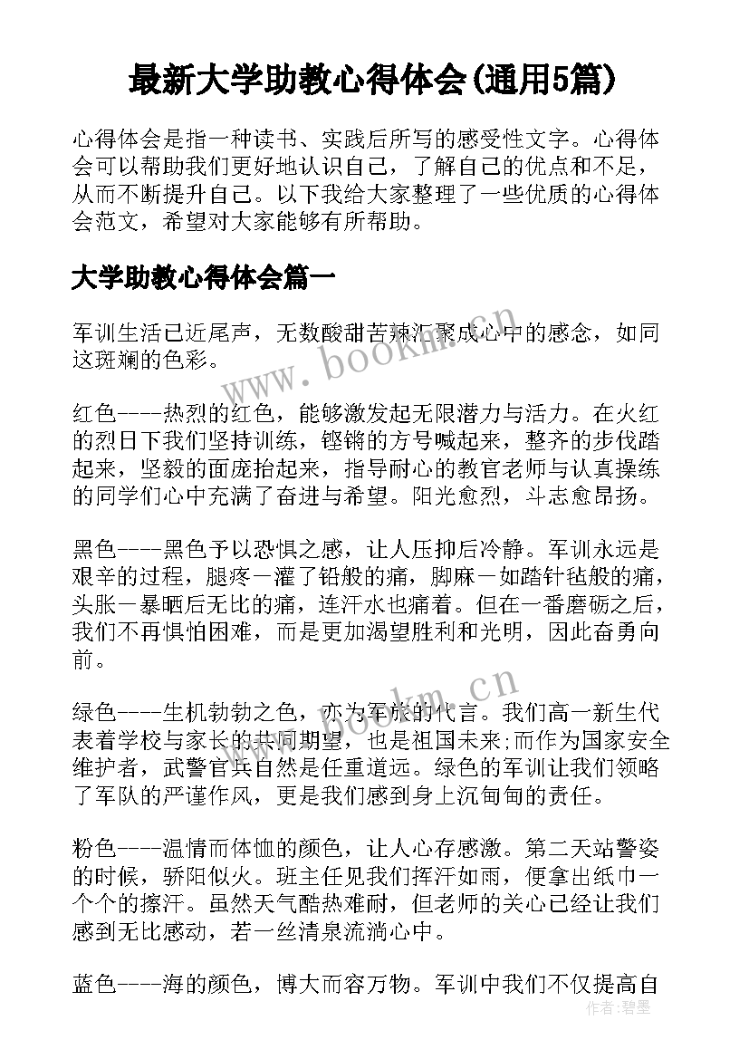 最新大学助教心得体会(通用5篇)