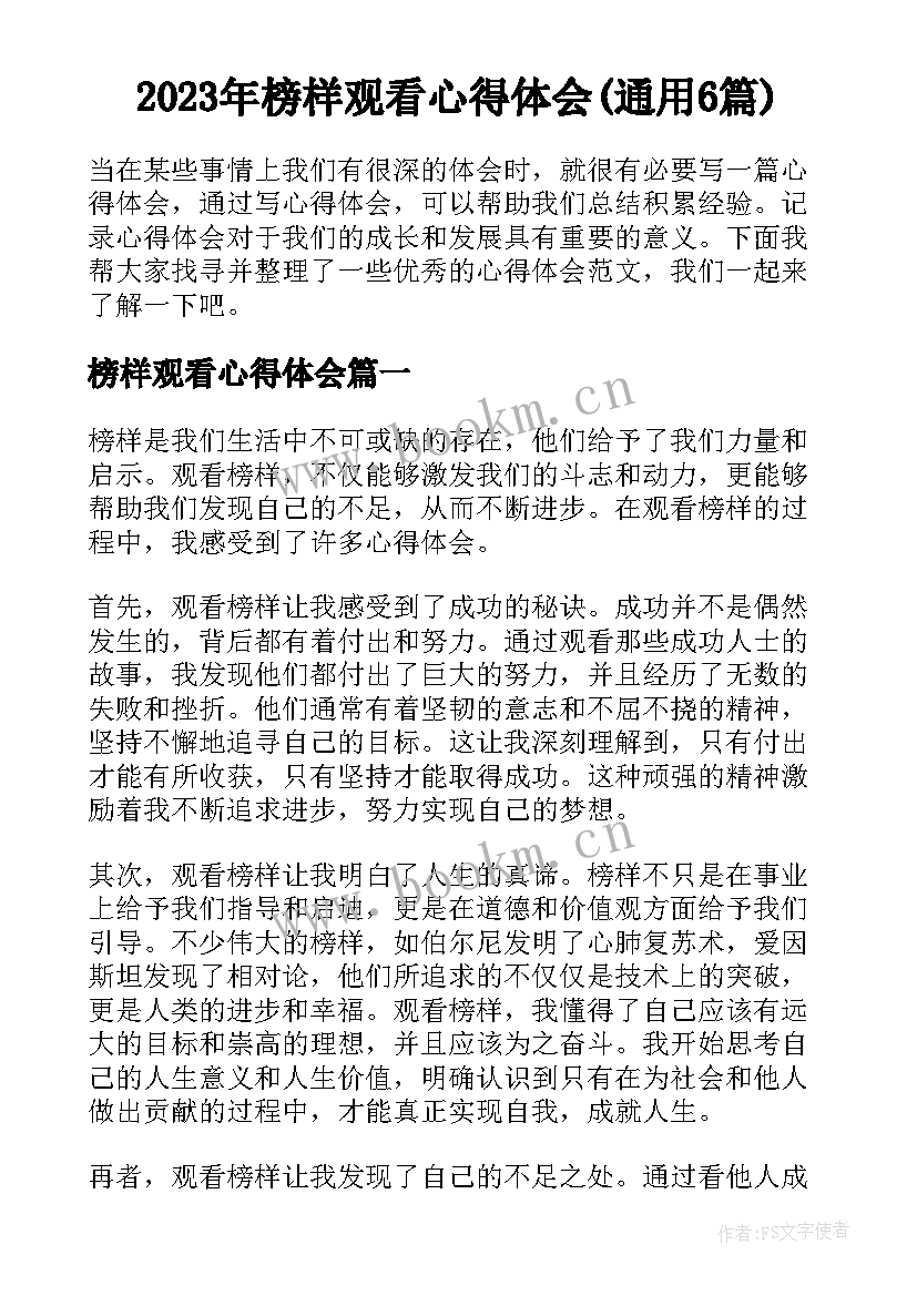 2023年榜样观看心得体会(通用6篇)