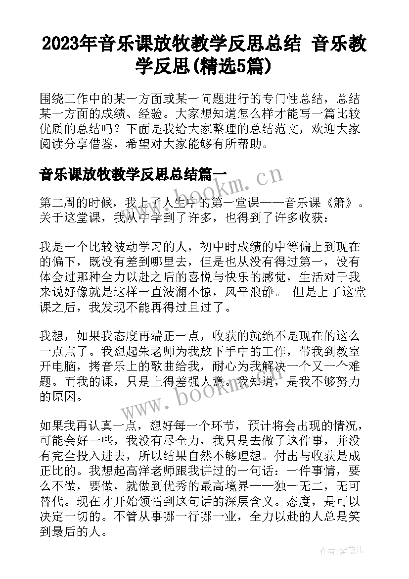 2023年音乐课放牧教学反思总结 音乐教学反思(精选5篇)