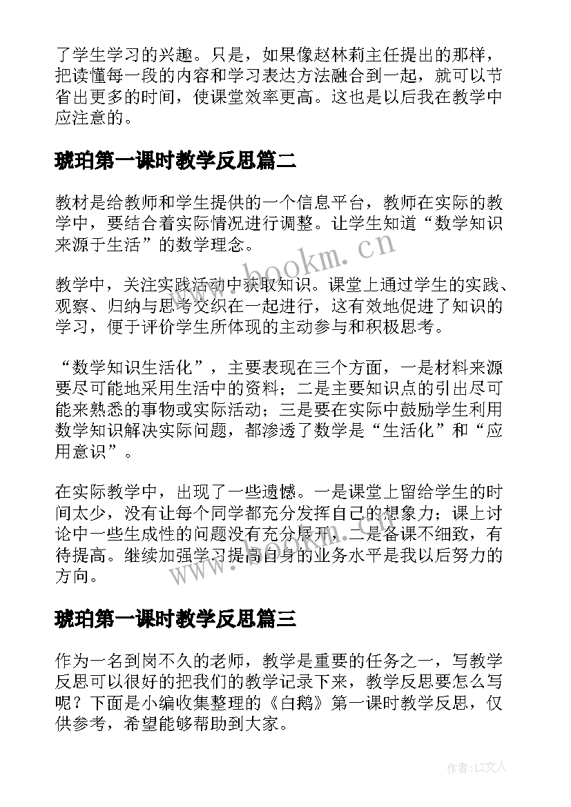 2023年琥珀第一课时教学反思 鲸第一课时教学反思(优质10篇)