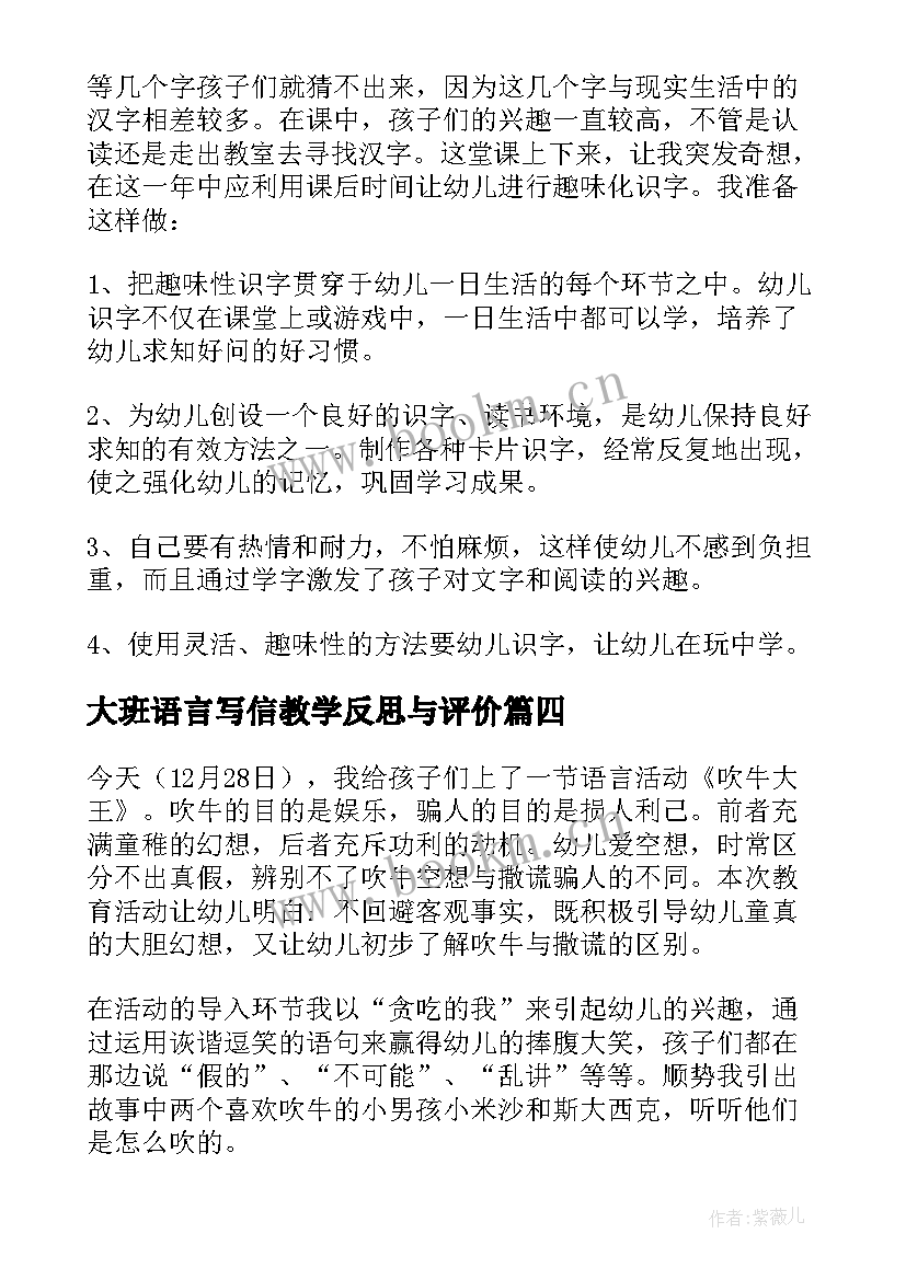 大班语言写信教学反思与评价 大班语言教学反思(通用5篇)