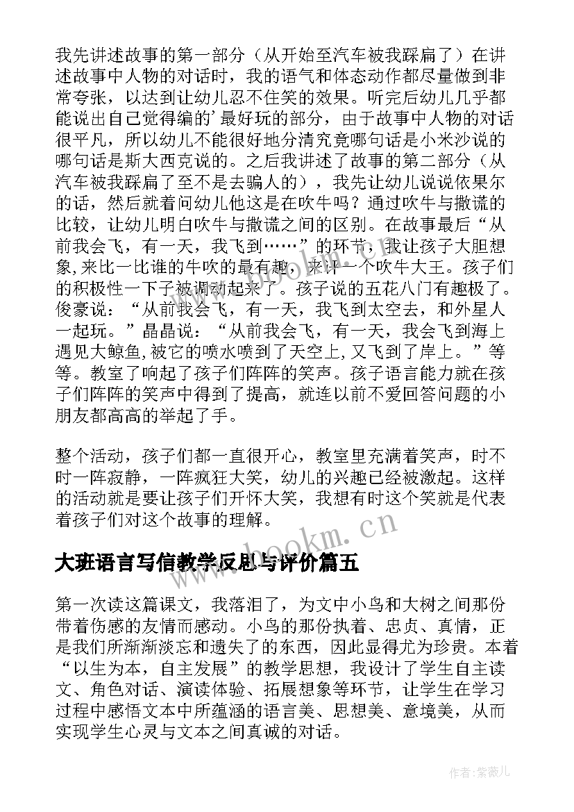 大班语言写信教学反思与评价 大班语言教学反思(通用5篇)