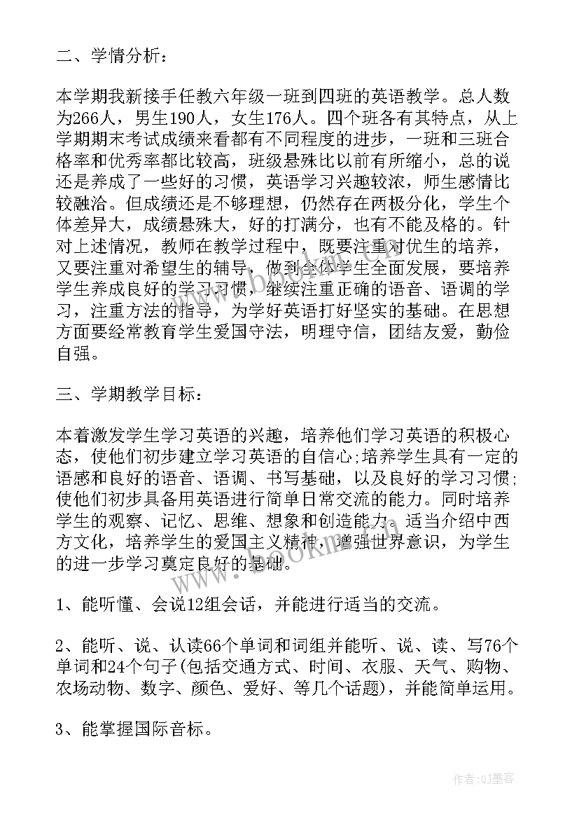 湘少版小学六年级英语教案 六年级英语教学计划(汇总9篇)