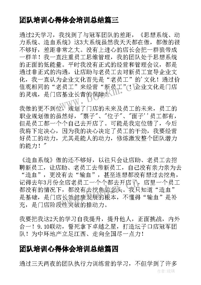 团队培训心得体会培训总结 培训团队培训心得体会(优质7篇)