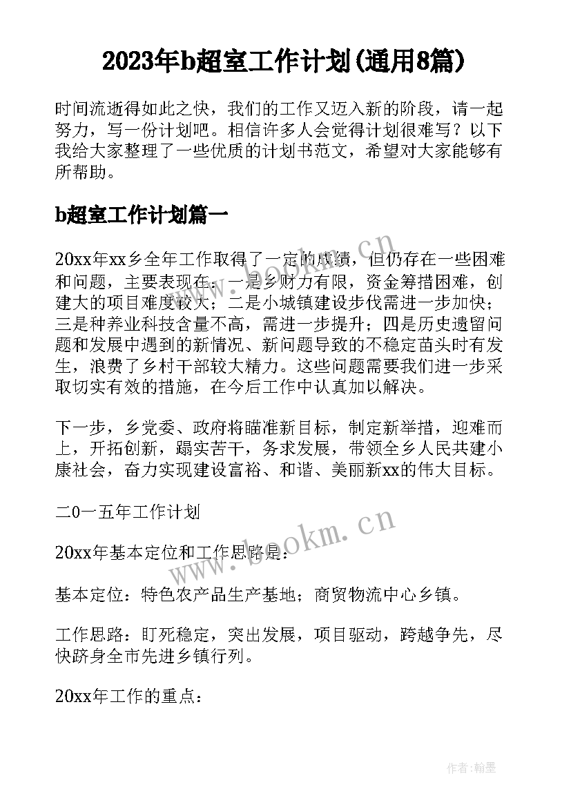 2023年b超室工作计划(通用8篇)