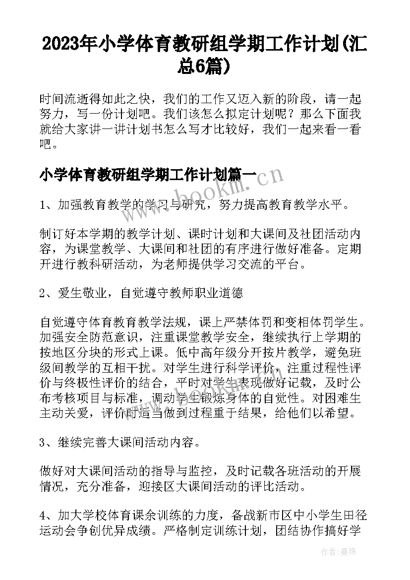 2023年小学体育教研组学期工作计划(汇总6篇)