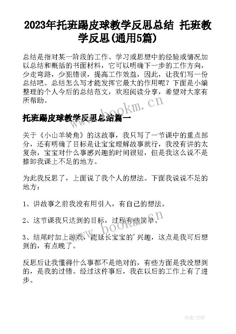 2023年托班踢皮球教学反思总结 托班教学反思(通用5篇)