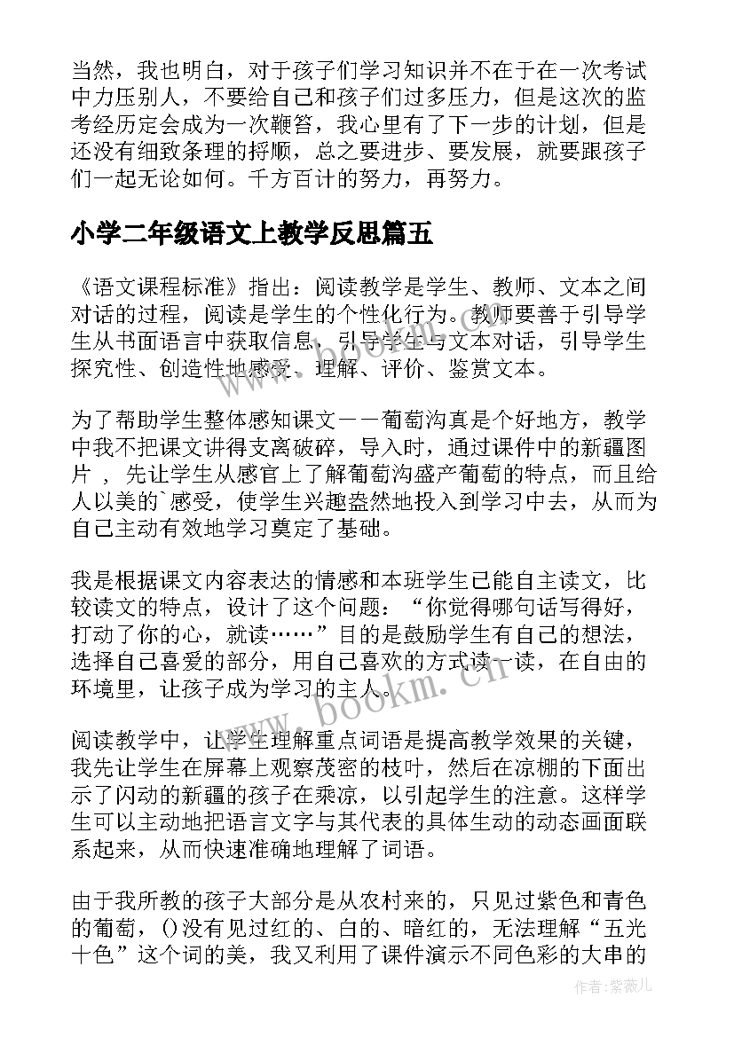 2023年小学二年级语文上教学反思 二年级语文教学反思(模板6篇)