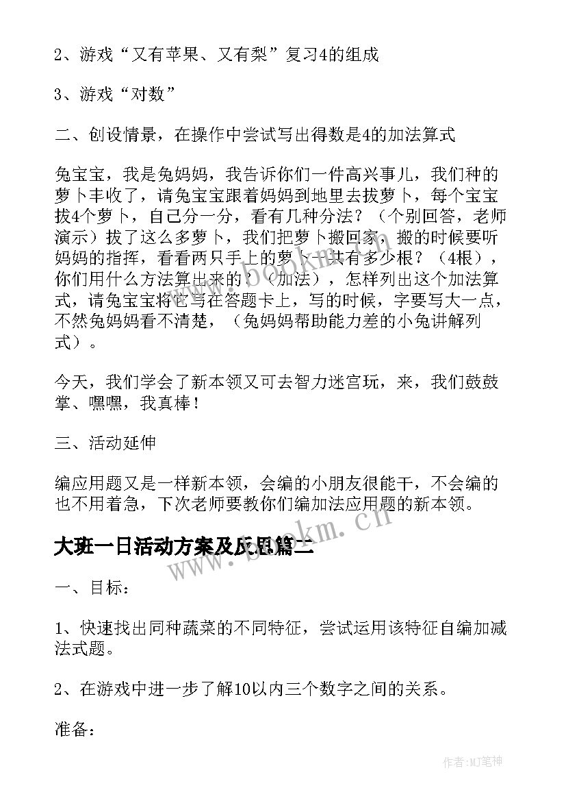 2023年大班一日活动方案及反思(实用9篇)