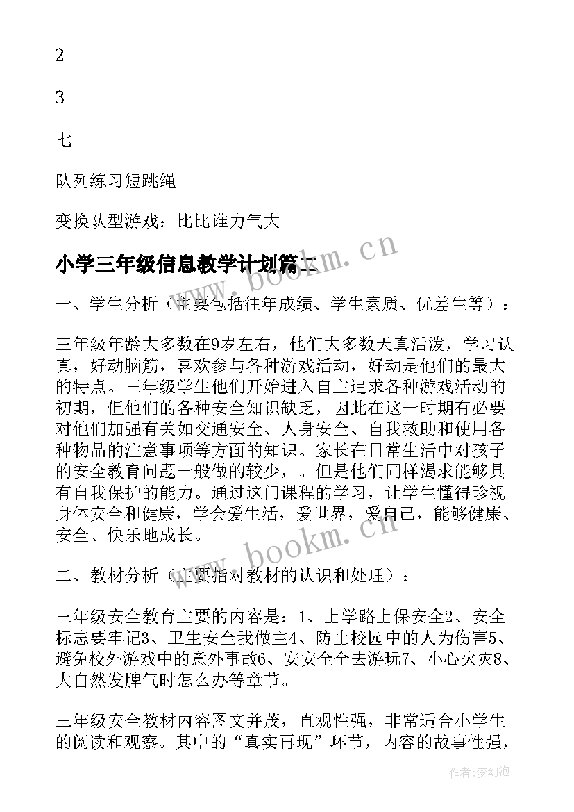 最新小学三年级信息教学计划(模板6篇)