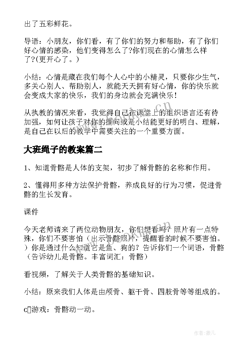 2023年大班绳子的教案 大班健康教案及教学反思(优质6篇)