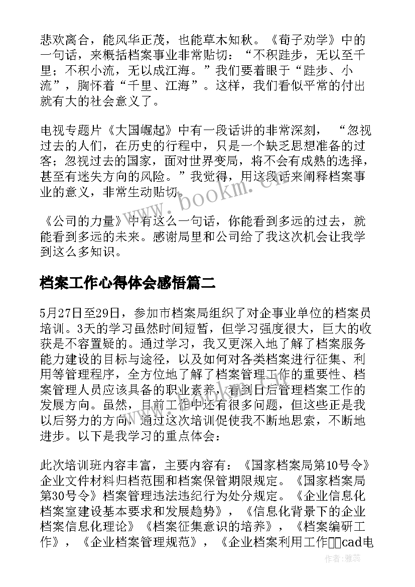 2023年档案工作心得体会感悟(汇总9篇)