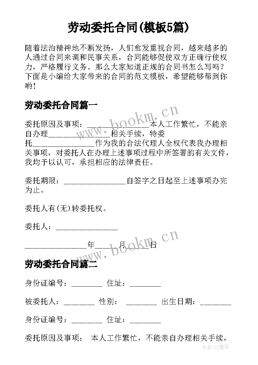 劳动委托合同(模板5篇)