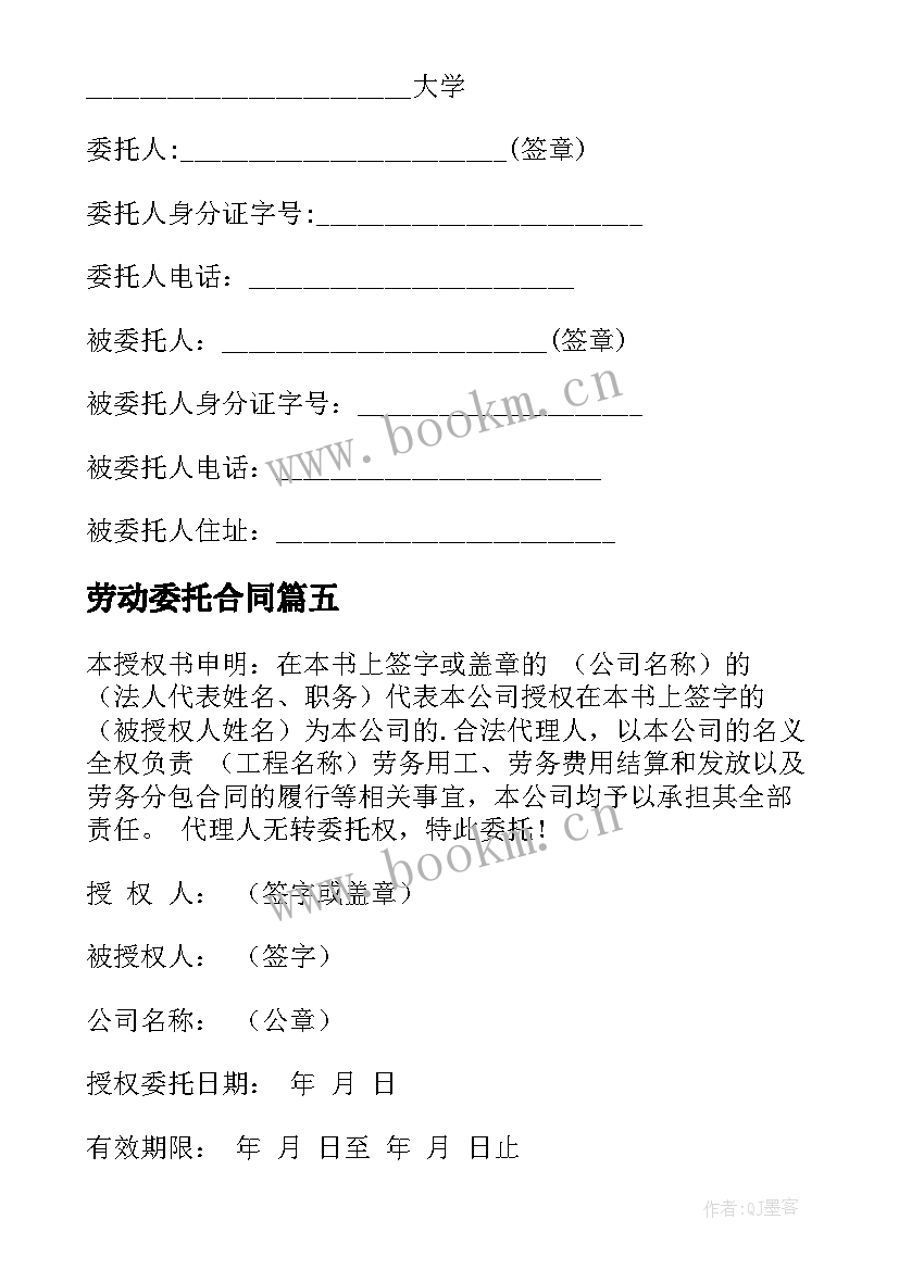 劳动委托合同(模板5篇)