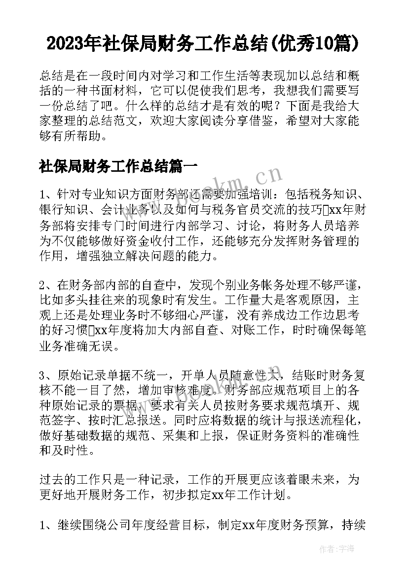 2023年社保局财务工作总结(优秀10篇)