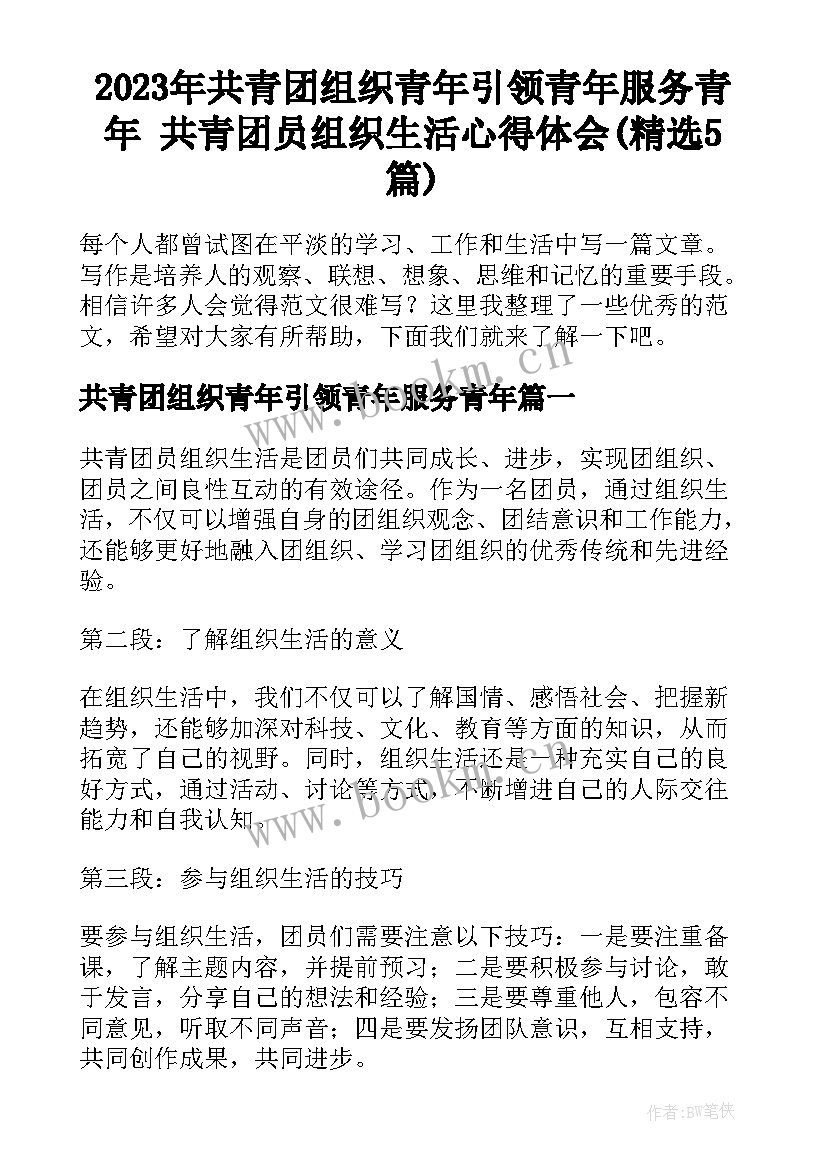 2023年共青团组织青年引领青年服务青年 共青团员组织生活心得体会(精选5篇)