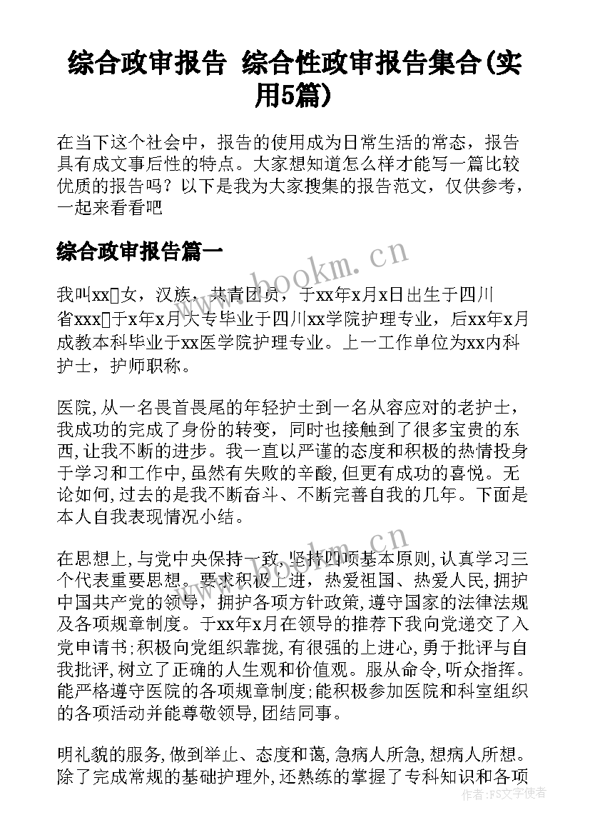 综合政审报告 综合性政审报告集合(实用5篇)