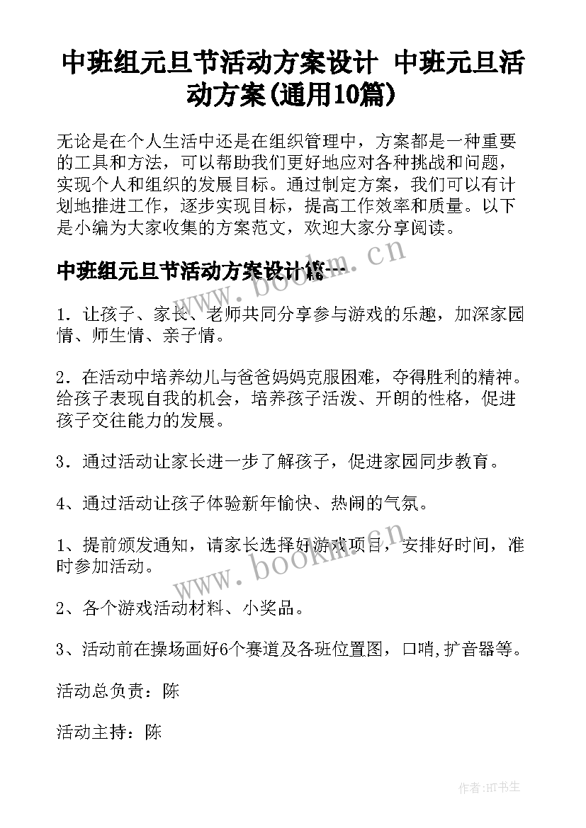 中班组元旦节活动方案设计 中班元旦活动方案(通用10篇)