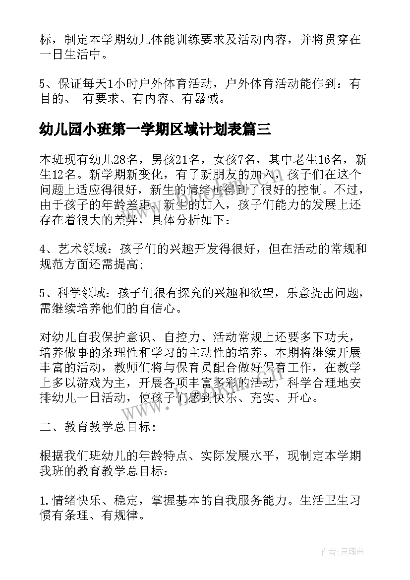 幼儿园小班第一学期区域计划表(模板7篇)