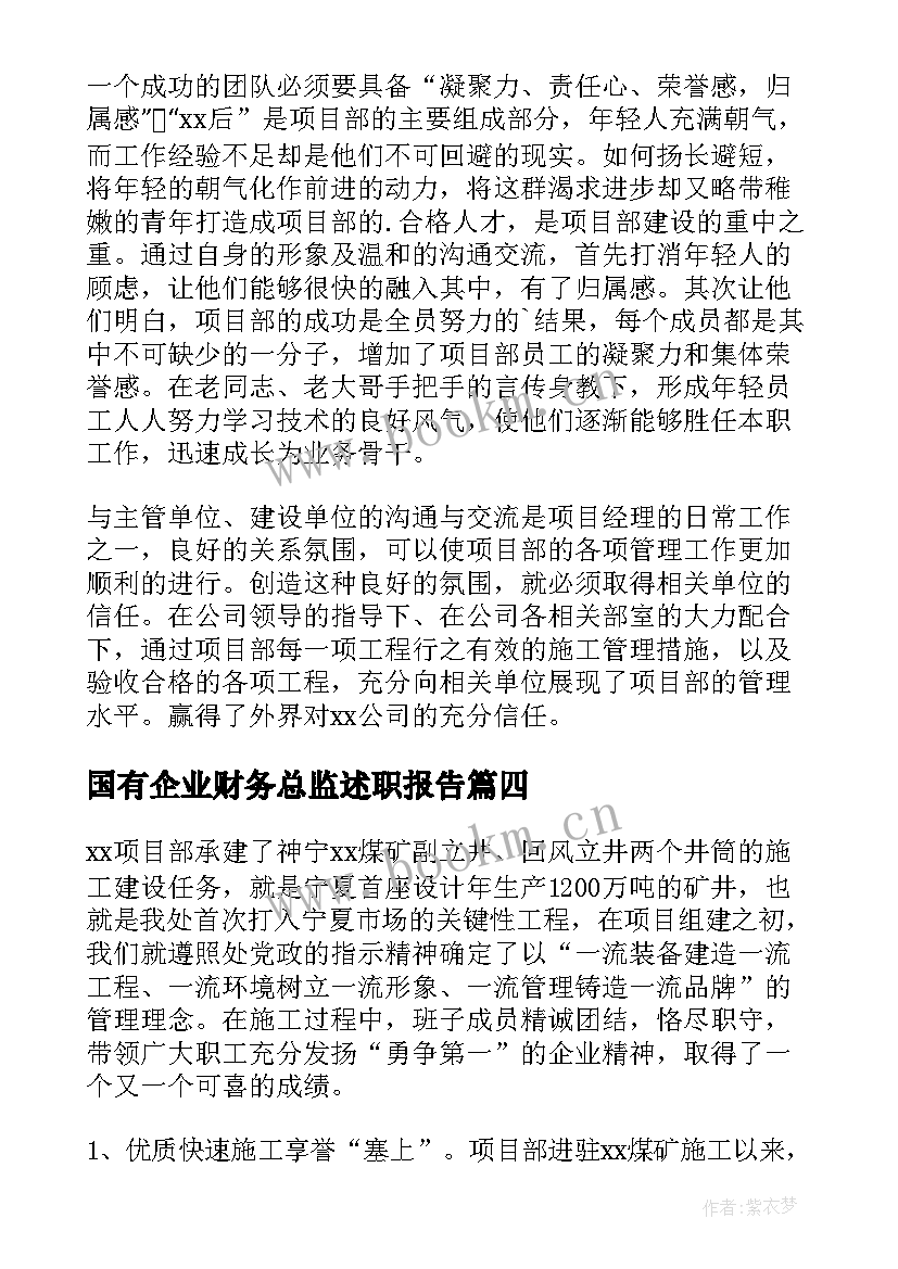 国有企业财务总监述职报告 项目经理述职报告(实用10篇)