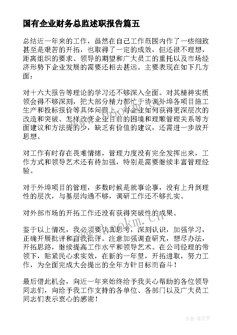 国有企业财务总监述职报告 项目经理述职报告(实用10篇)