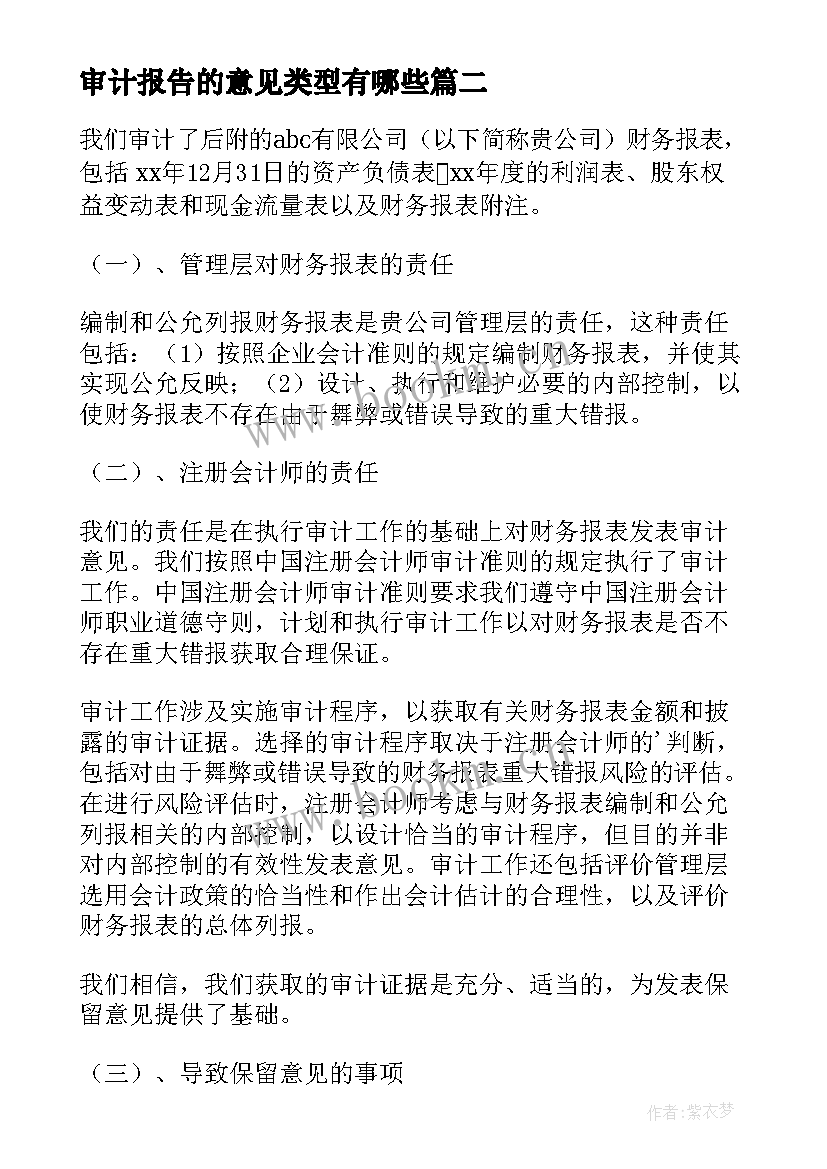 最新审计报告的意见类型有哪些(优秀9篇)