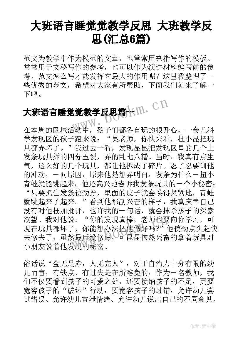 大班语言睡觉觉教学反思 大班教学反思(汇总6篇)