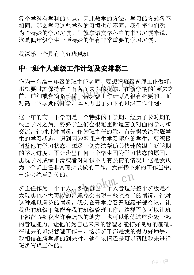 2023年中一班个人班级工作计划及安排(汇总9篇)