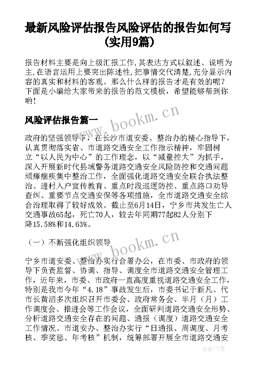 最新风险评估报告 风险评估的报告如何写(实用9篇)