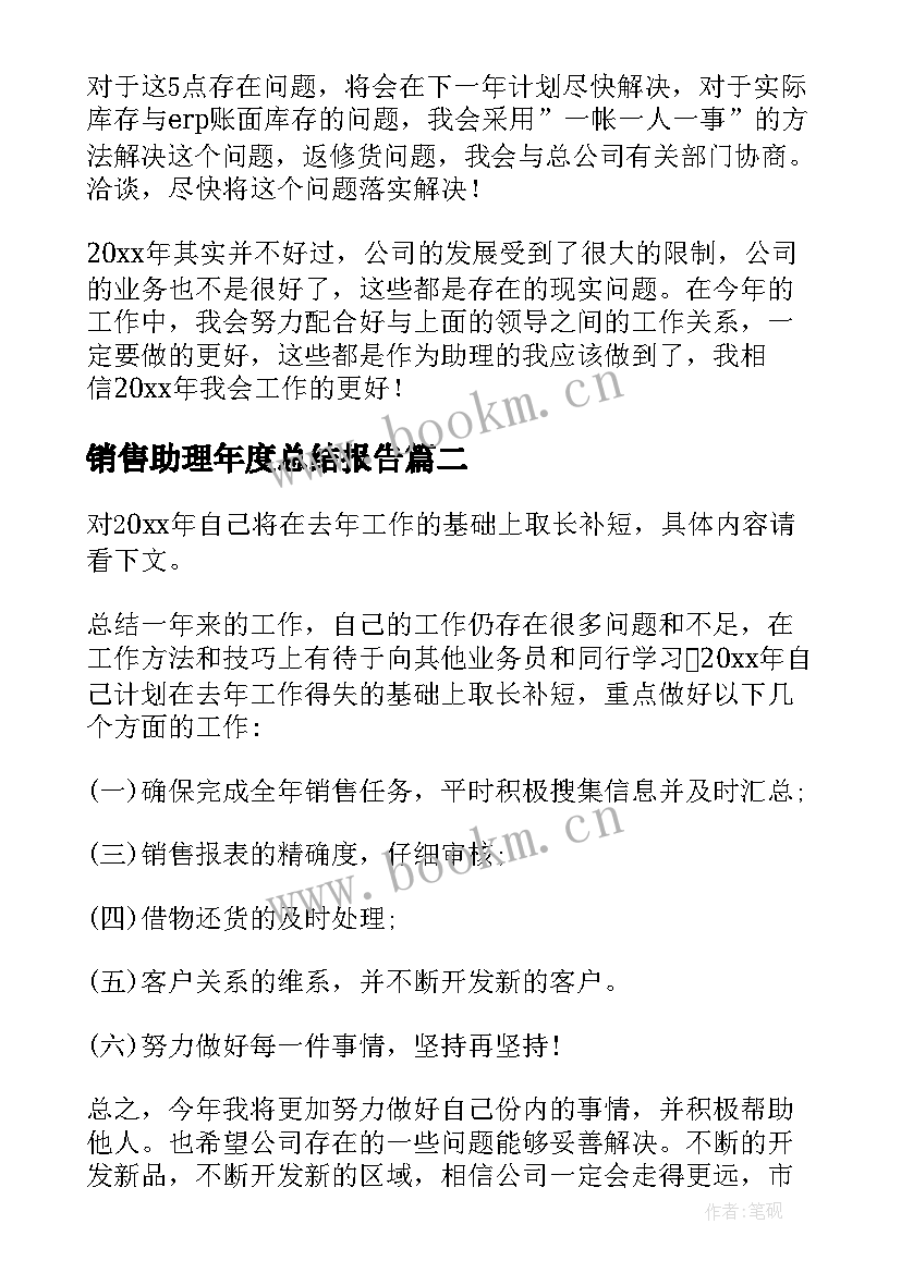 2023年销售助理年度总结报告 销售助理工作计划(优质9篇)