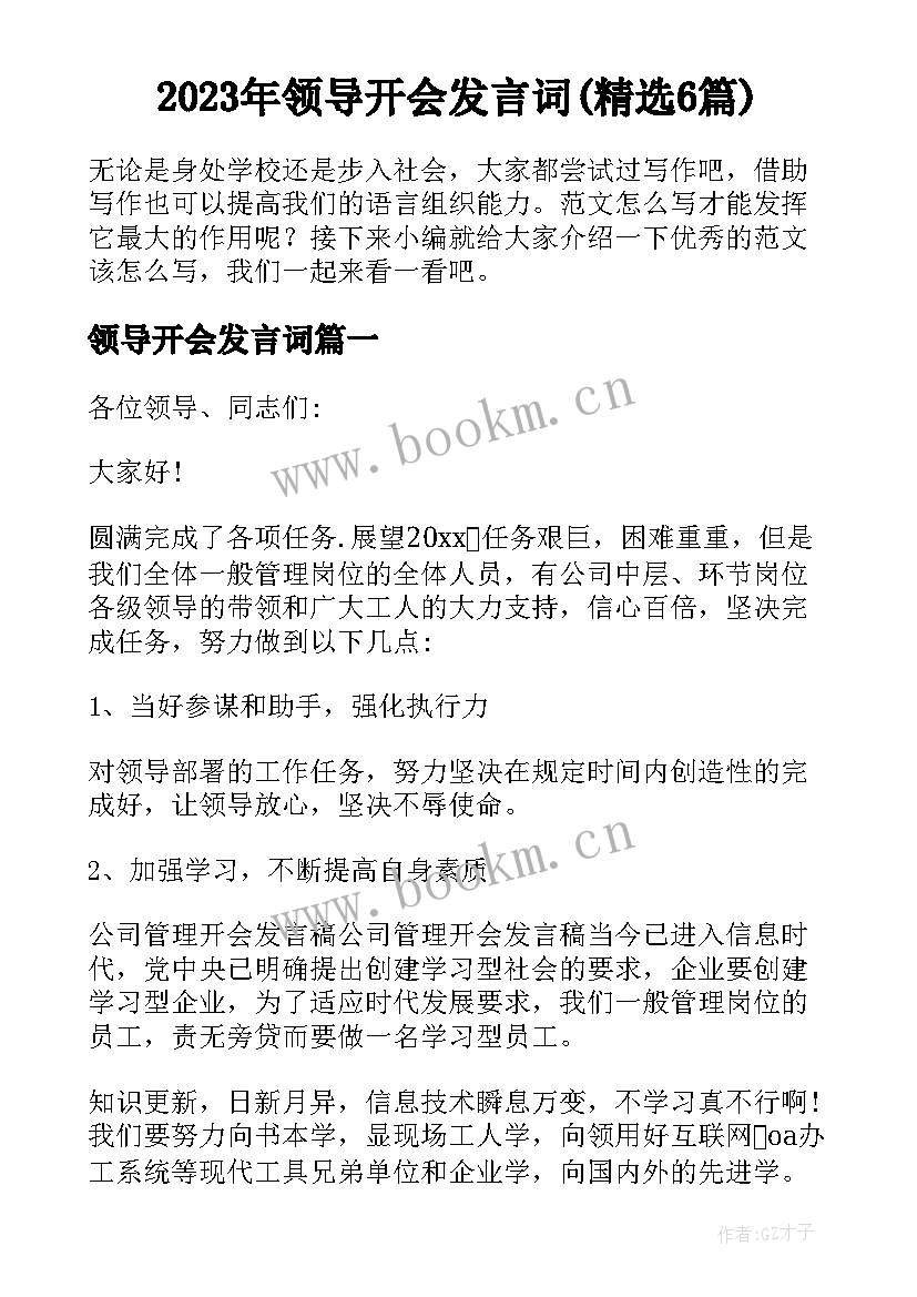 2023年领导开会发言词(精选6篇)