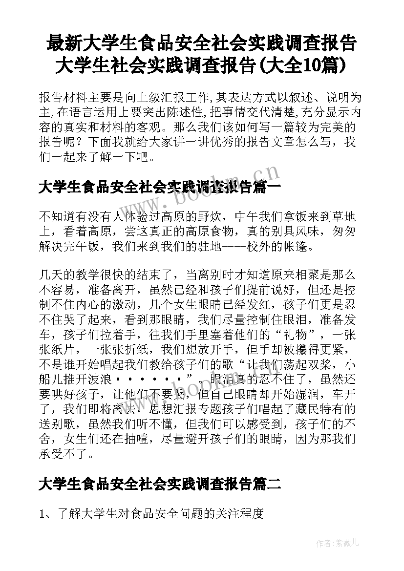 最新大学生食品安全社会实践调查报告 大学生社会实践调查报告(大全10篇)